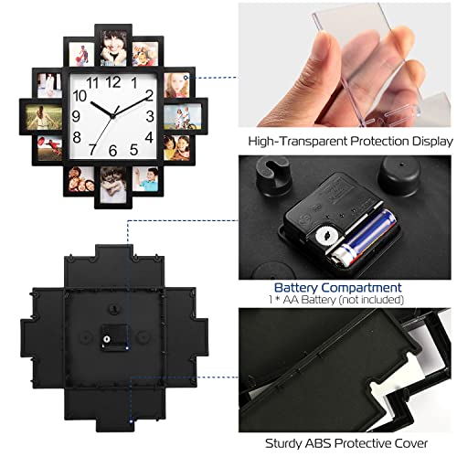Imountek Wall Clock, 2-In-1 Plastic Wall-Mounted Photo Frame Clock Picture Collage 12-Pictures Display Wall Clock Photowall Wall Hanging Home Decoration #TOP4