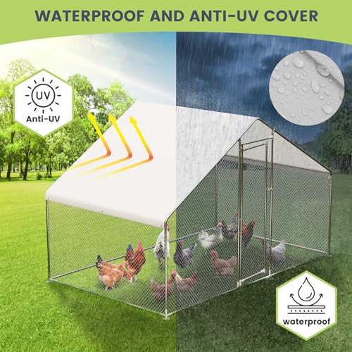 image for GarveeLife Large Metal Chicken Coop, Chicken Coop Run, Outdoor Chicken