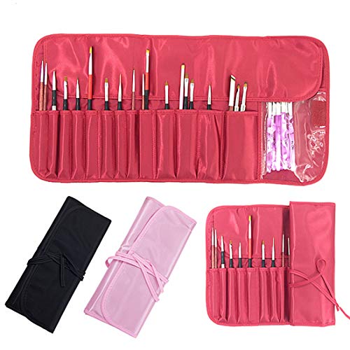 Nylon Roll up Portable Opens Flat Storage Bags Makeup Organizer Make up Bag for Brushes (Black)