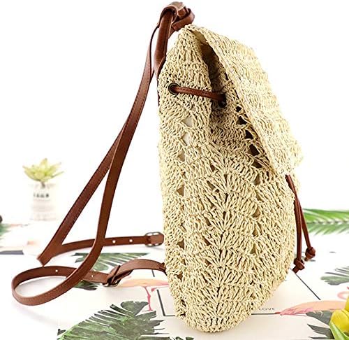 Goclothod Fashion Straw Backpack for Women Drawstring Shoulder Bag Bohemian Beach Handbags - Image 4