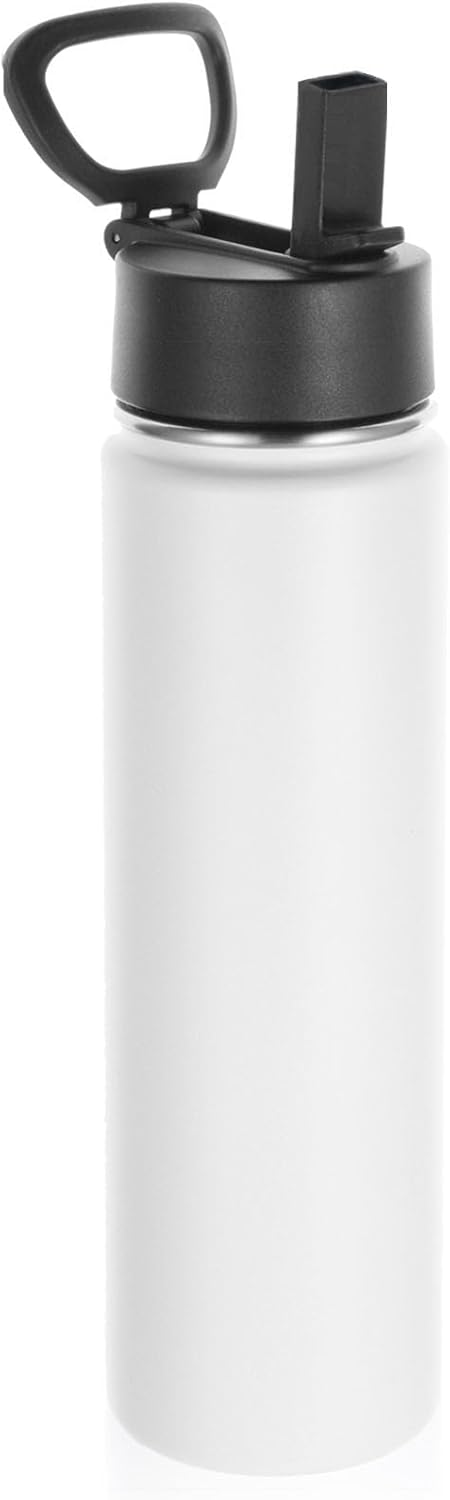 Volhoply 24 Ounce Insulated Water Bottle with Straw Lid,Stainless Steel Wide Mouth Sport Bottles with Handle,Double Wall Vacuum Cups Keep Cold,Reusable Travel Thermal Cups For Holder,Gym(White,1)