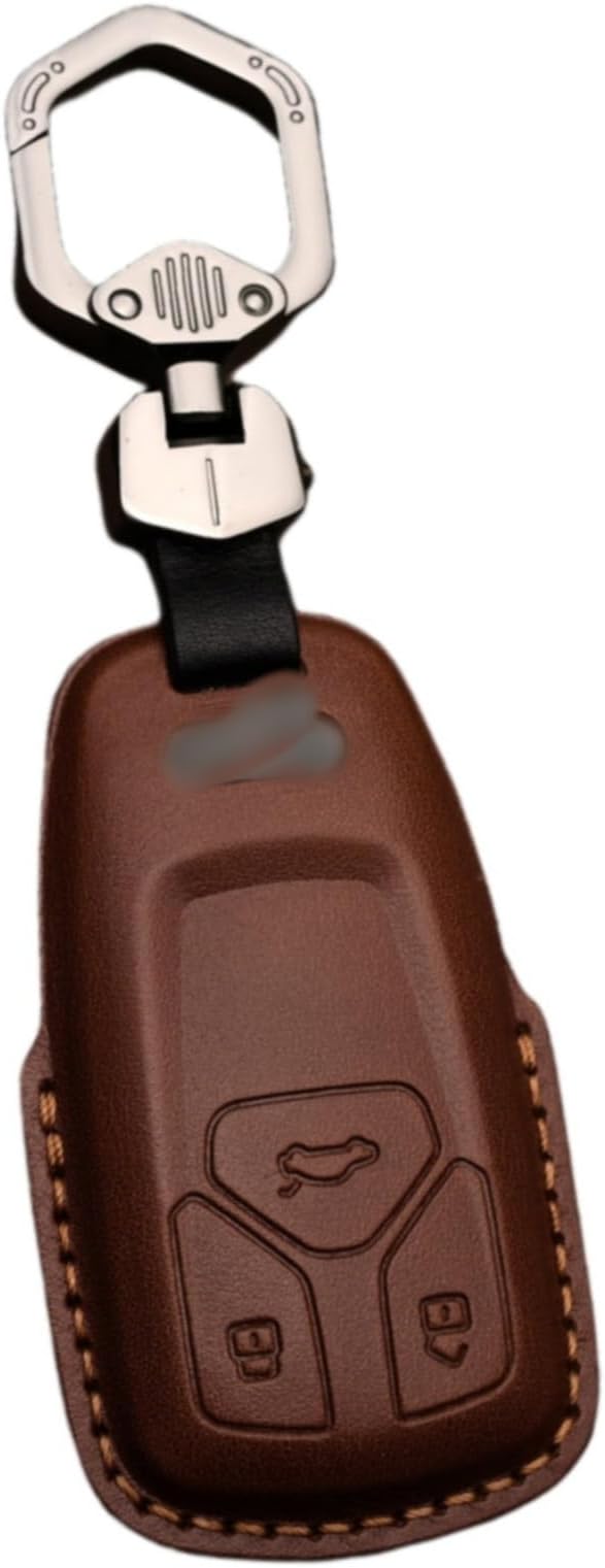 Leather Car Remote Key Case Cover 3 Buttons for Audi A4 B9 A5 A6 8S 8W Q5 Q7 4M S4 S5 S7 TT TTS TFSI RS (Coffee)