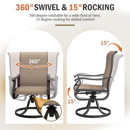 UDPATIO Patio Swivel Chairs Set of 4, Outdoor Patio Dining Chairs with All Weather Textilene Black Metal Frame for Lawn Garden Backyard, Brown - Image 4