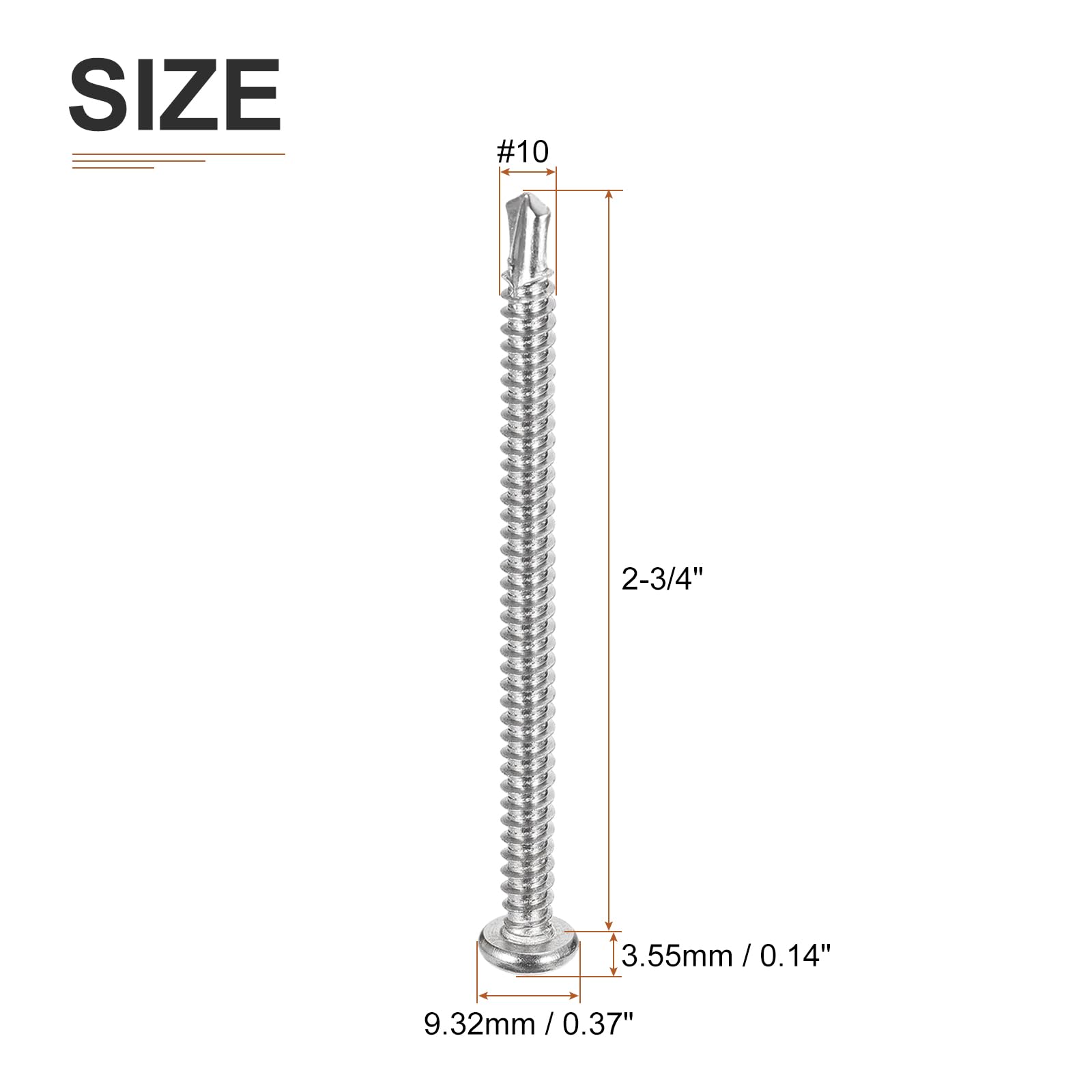 DTGN #10x2-3/4" Pan Head Self Drilling Screws - 100Pack - 410 Stainless Steel Phillips Drive Self Tapping Sheet Metal Screws - Image 2