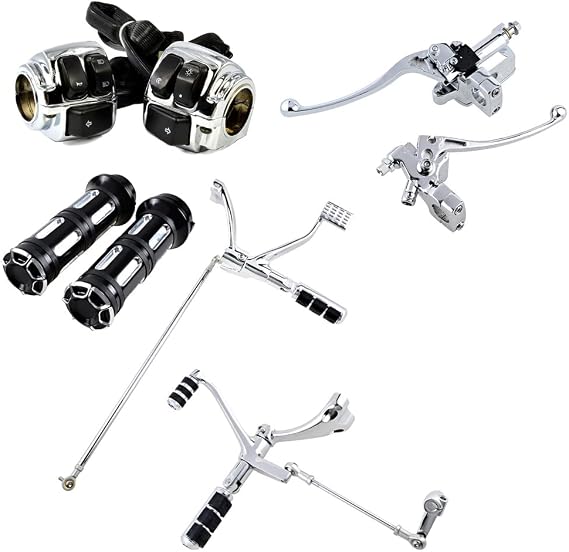 Compatible with Harley Sportster XL 1200 883 2004-2013 Set Forward Controls 1 Handlebar Hand Grips 2X Switch with Harness Hydraulic Brake Master Cylinder Clutch Levers (Chrome)