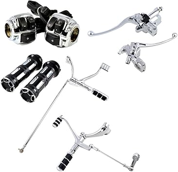 Compatible with Harley Sportster XL 1200 883 2004-2013 Set Forward Controls 1 Handlebar Hand Grips 2X Switch with Harness Hydraulic Brake Master Cylinder Clutch Levers (Chrome)