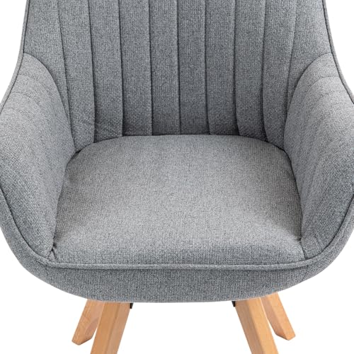 MEUBLE Cosy Schminkstuhl Drehbar 360° Make-up-Stuhl mit Armlehnen für Schlafzimmer Vanity, Bequemer Sitz und Rückenlehne, Massivholzfüße, Grau
