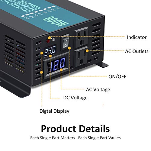 Wzrelb RBP80024B1 Backup Power Off Grid Pure Sine Wave Inverter 800W 24Vdc To 120Vac 60Hz Usa Outlets Power Converter thumb #3