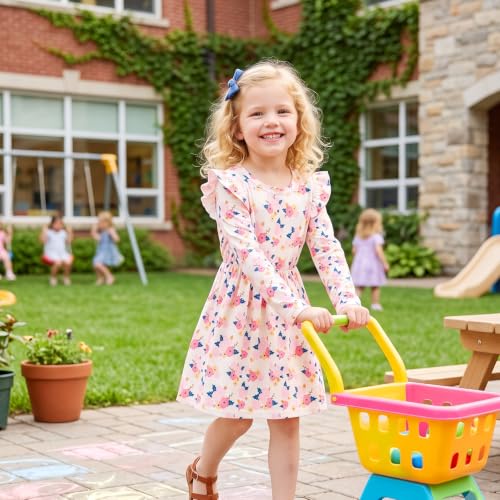 Image of Toddler Little Girls Casual Dresses Short Sleeve Crew Neck Graphic Cartoon Dress for 2-8 Years