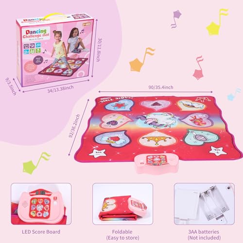 Tanzmatte für Kinder, Tanzmatte Spielzeug, Musik-Tanzmatte, mit 5 Modi, elektronischer Musikteppich Geschenk für Mädchen 3 4 5 6 7 8 9 10 Jahre (Rosa Rot)