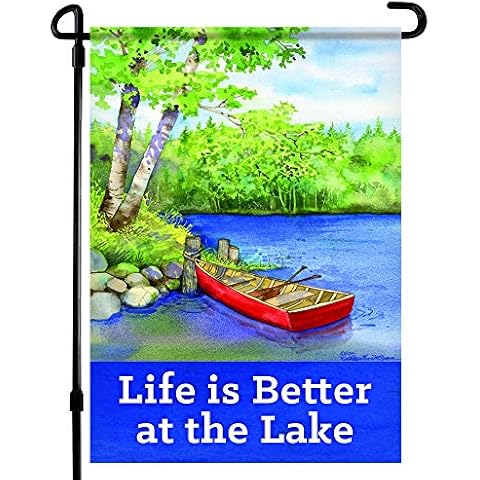 Home4Ever Spring Garden Flag - 12.5 x 18 Inch Double-Sided Printed Welcome Garden Flag with Life is Better at the Lake Text - Premium House Outdoor Yard Art Seasonal Banner - Suits Standard Flag Poles Cover