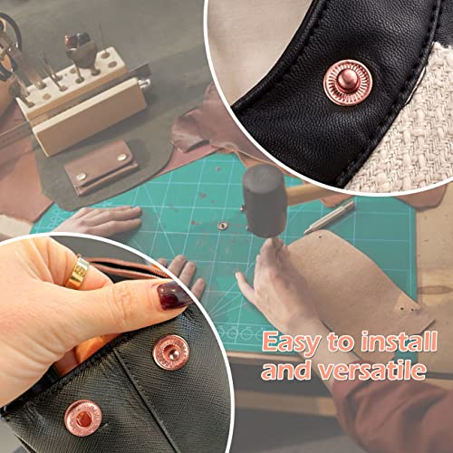 Pecmer 200 Pcs Snap Button Kit 10Mm Snaps For Leather Rose Gold Snap On Buttons For Belt Clothing Jackets Bags Jeans Bracelets Umbrella-50 Sets Leather Snap Fasteners Kit #TOP6