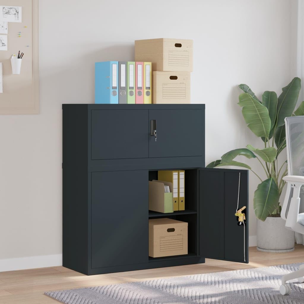 Armadio Classificatore, Mobile per Documenti con Ripiano Regolabile e Serratura, 90x40x110 cm in Acciaio Verniciato a Polvere, per Ufficio