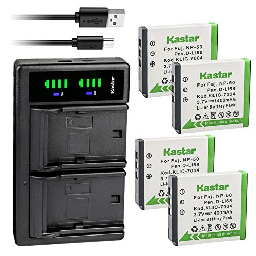 Kastar 4-Pack FNP-50 Battery and LTD2 USB Charger Replacement for Fujifilm NP-50 NP-50A Battery, Fujifilm BC-50, BC-45W Charger, Fujifilm FinePix XP170, FinePix XP200, FinePix XF1, FinePix F1000EXR