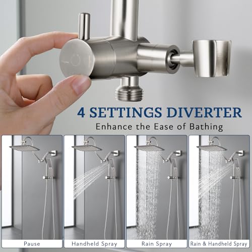 Image of G-Promise Metal Shower Diverter with Low Handheld Holder, 3-Way Diverter Valve with Pause Mode for Handheld and Fixed Shower Head, 4-Setting Universal Bathing Replacement(9 Inch, Brushed Nickel)