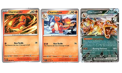 Charizard ex 125/197 Double Rare Tera - Obsidian Flames - Pokemon Evolution 3 Card Lot - Charmander Charmeleon