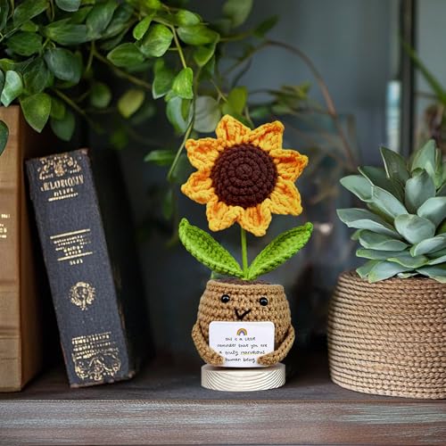 Image of Handmade Positive Sunflower Crochet Doll with Card - This is A Little Reminder Coworker Gifts - Appreciation Gift for Coworker - Thank You Coworker Presents - Social Worker Gifts for Employee
