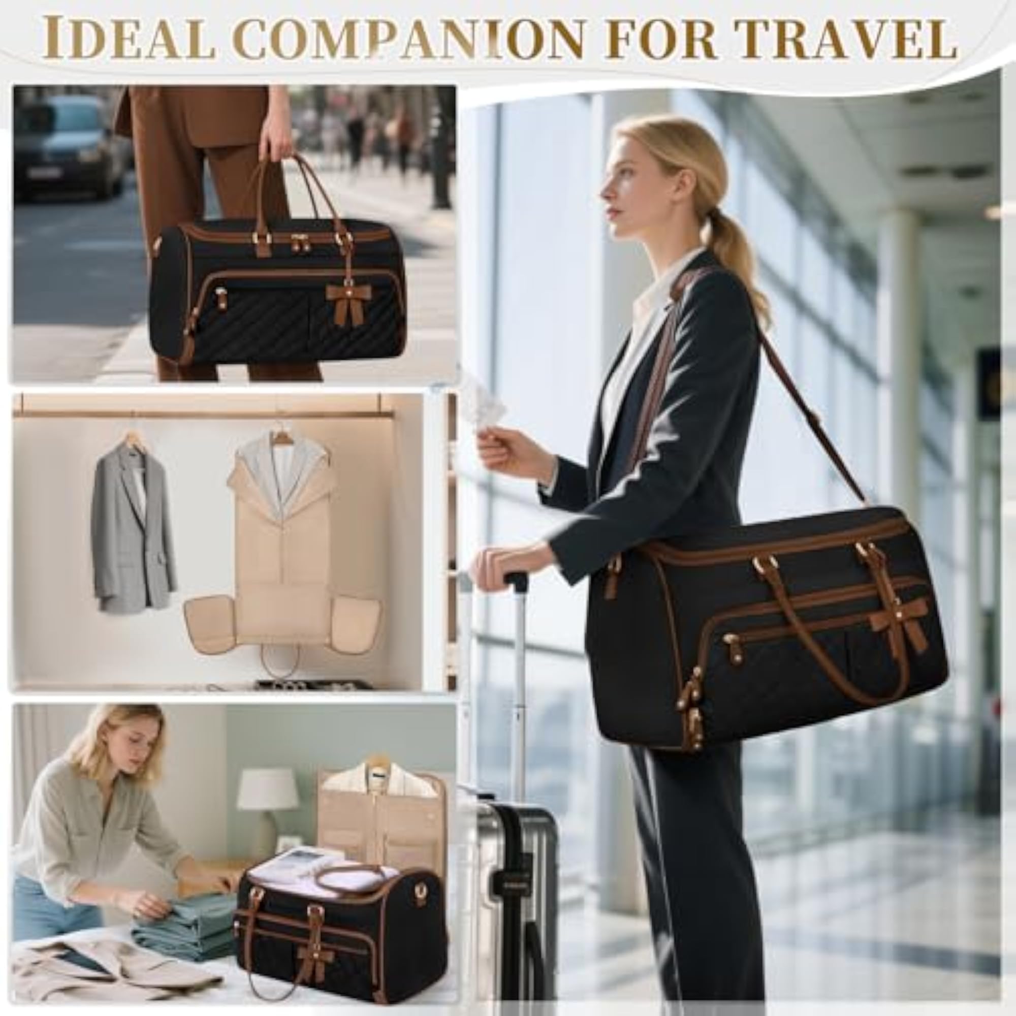 Leather Convertible Garment Duffle Bag for Women