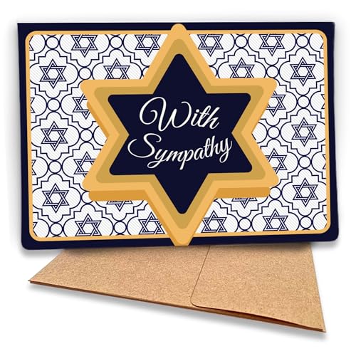Jewish Sympathy Card (1 Premium Card, 7X5 Inches, Message Inside) Simple, Elegant Design for Sending Condolences for Bereavement, Loss and Grief - 505