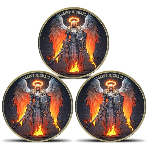 The Archangel Saint Michael Challenge Coin - Psalm 91:10-11 Inspirational Gift for Spiritual Protection & Faith (Pack of 3)