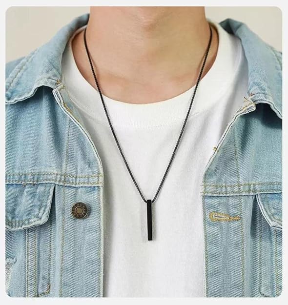 Image of Men's Jewellery Black Chain For Men Boys Geometric Stainless Steel Black Locket Pendant with 3D Chain combo pack of 2pcs gifts