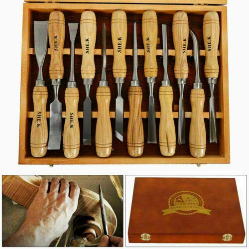 Cincel para tallar Madera, Juego de gubias, Kit de Herramientas manuales para tallar Profesional, 12 Piezas para Principiantes, Aficionados y Profesionales