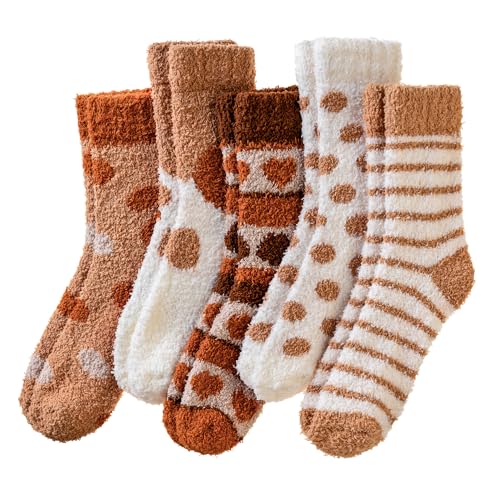 Image of Eocom Fuzzy Socks for Womens Warm Fluffy Winter Cozy Thick Plush Slipper Sleep Comfy Crew Christmas Socks 5 Pairs