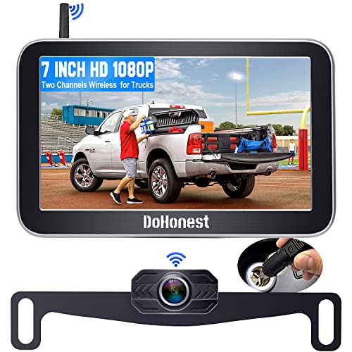 DoHonest Wireless Backup Camera with 7 Inch Monitor System HD 1080P Bluetooth Backup Camera Stable Digital Signals for Trucks Pickup Car Camper Van, Support Add Second RV Rear View Camera - V29