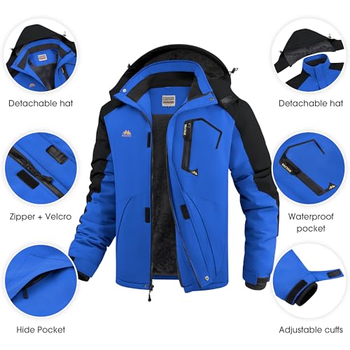 Image of WULFUL Men's Ski Jackets Warm Winter Snow Windbreaker Resistant Snowboard Fleece Coat Mountain Waterproof Parka with Hood