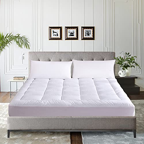 Whatsbedding Waterproof Mattress Pad King Size Cotton Top Down Alternative Filling Pillowtop Mattress Topper Cover-Fitted Quilted (Waterproof King) #TOP4