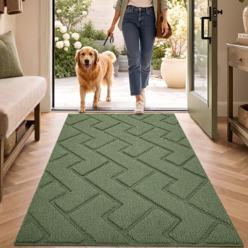 Image of hicorfe Indoor Door Mat,Non Slip Door Mats,32 inchx48 inch Front Back Door Mat Rubber Backing,Absorbent Resist Dirt Entrance Inside Floor Mats for Entryway Washable Low-Profile(Green)