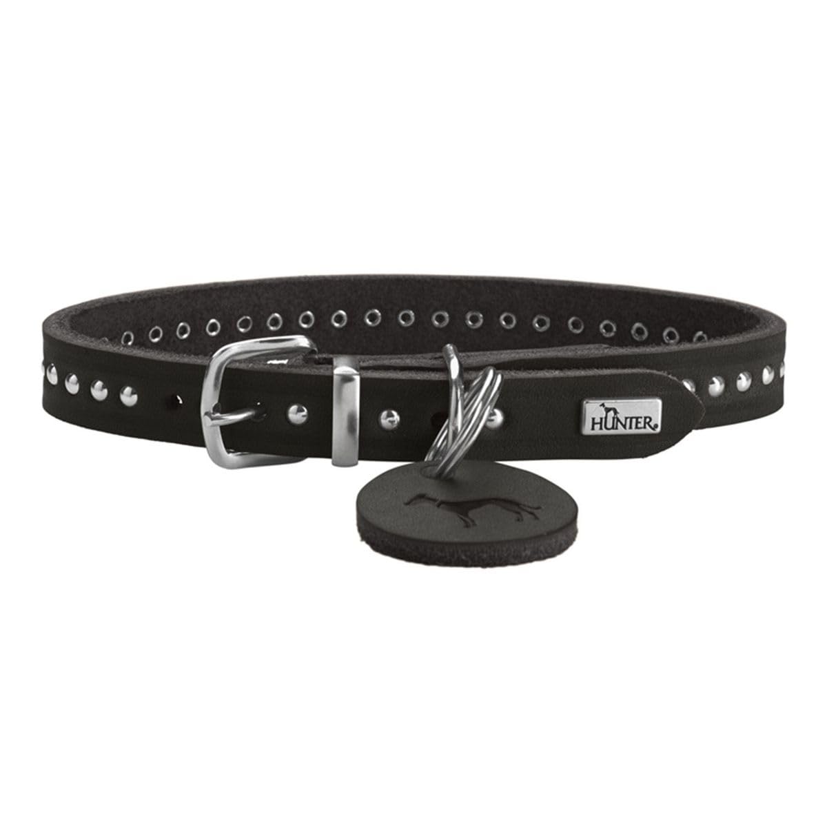 HUNTER Hundehalsband Aalborg Style, Farbe: schwarz, stark gefettetes Vollrindleder, robust, komfortabel, stylischer Nietenbesatz, Made in Germany, Größe: 27
