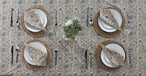 Goldenrod Yellow, Fern Green And Peanut Brown Indian Hand Block Printed 100% Pure Cotton Kitchen Tablecloth Home Decor Table Cloth Dinner Party Gift For Mother's Day Her Mom Home Wedding 80X120 Inches #TOP7