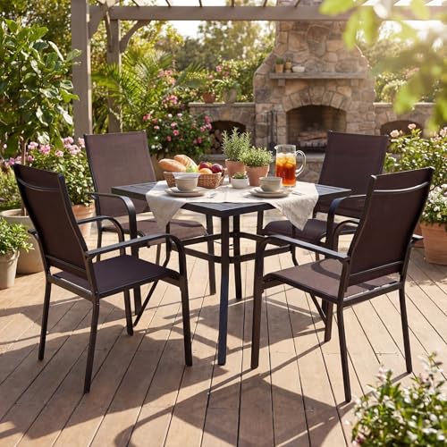 Image of Giantex Patio Chairs Set of 4, Stackable Outdoor Dining Chairs with Breathable & Quick-Dry Mesh Fabric, Armrests, Backrest for All Weather, Lawn, Backyard, Poolside, Porch, 350 LBS Capacity