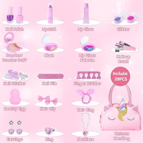 Image of Kidology Kids Makeup Kit, Unicorn Toys for Girl Real Washable Makeup Girls Princess Play Make Up Toys, Makeup Set for Age 3+ Year Old Christmas & Birthday Gift (Pretty Girl Makeup Bag)