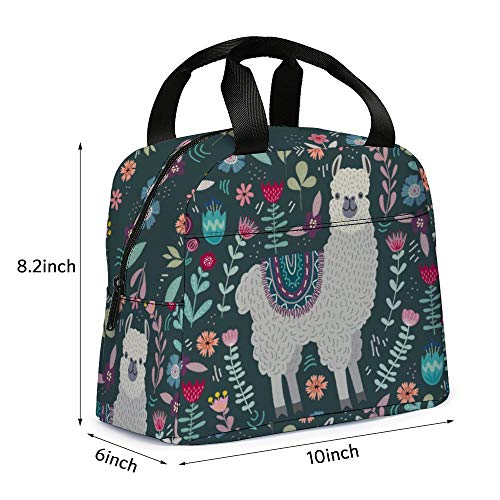 Lunch Bag, Cute Kids Reusable Cooler Lunch Tote Bag Insulated Leakproof Lunch Box Container With Front Pocket For Girls Boys School Work Picnic (Slate Grey Llama) #TOP5