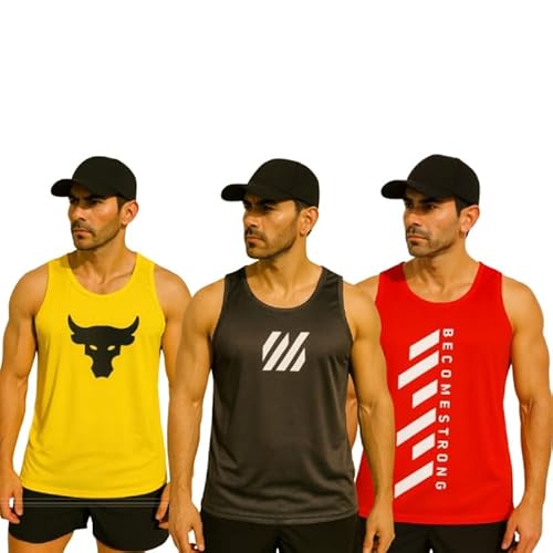Pack of 3 Sando For Men Men’s Sleeveless Round Neck Vest – Pack of 3, Polyester Fabric, Quick Dry Gym & Casual Wear Gym Fit Pack of 3 premium-quality sleeveless vest