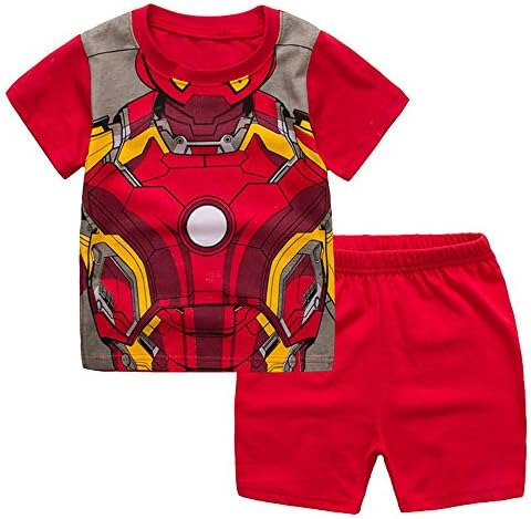 Meteora Boys Short Pajamas Toddler Kids Super Hero PJS Snug Fit Sleepwear Summer Clothes Shirts (Iron Man, 3-4T)