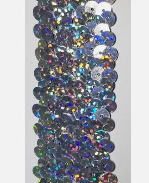 1 Pcs 1.5" Spot Silver Stretch Sequins Trim 8 Continuous Yards -Rk5
