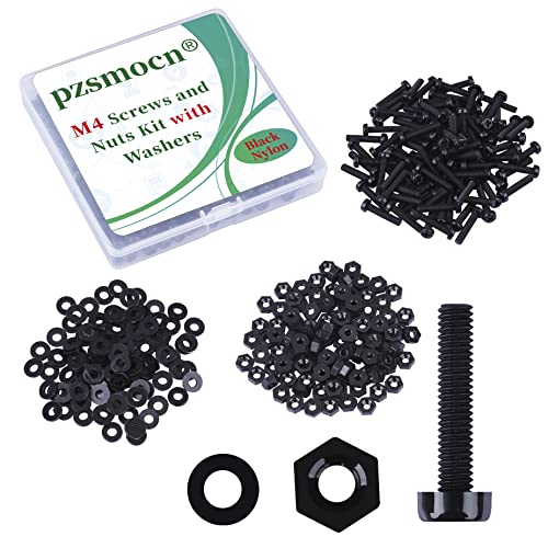 Pzsmocn 300 Pieces/100 Sets M4*20 mm Plastic Black Nylon Cross Round Head Screw Hexagonal Nut Combination Kit