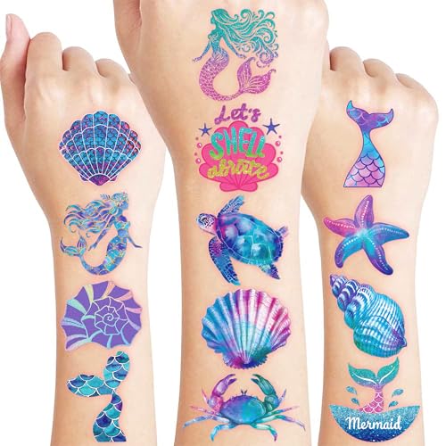 60 PCS Mermaid Ocean Sea Pre-Cut Temporary Tattoos for Kids