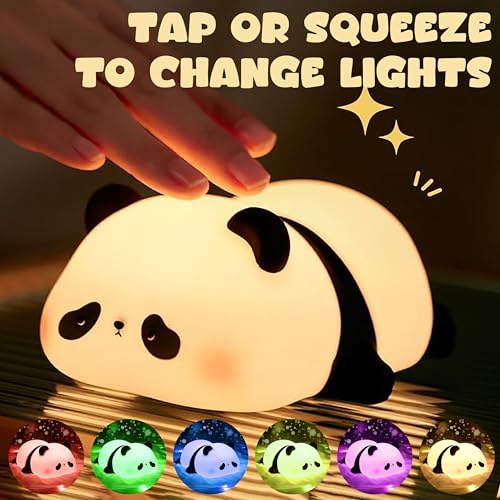 Image of VGRASSP Soft Panda Face Silicone Night Lamp Toy for Kids - Rechargeable and Color Changing Squishy Animal Light Gift for Babies and Toddlers - Color As Per Stock