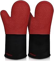 Vista 18 de sungwoo Guantes de horno de silicona, resistentes al calor, con forro acolchado, agarre texturizado antideslizante, perfectos para barbacoa, Negro