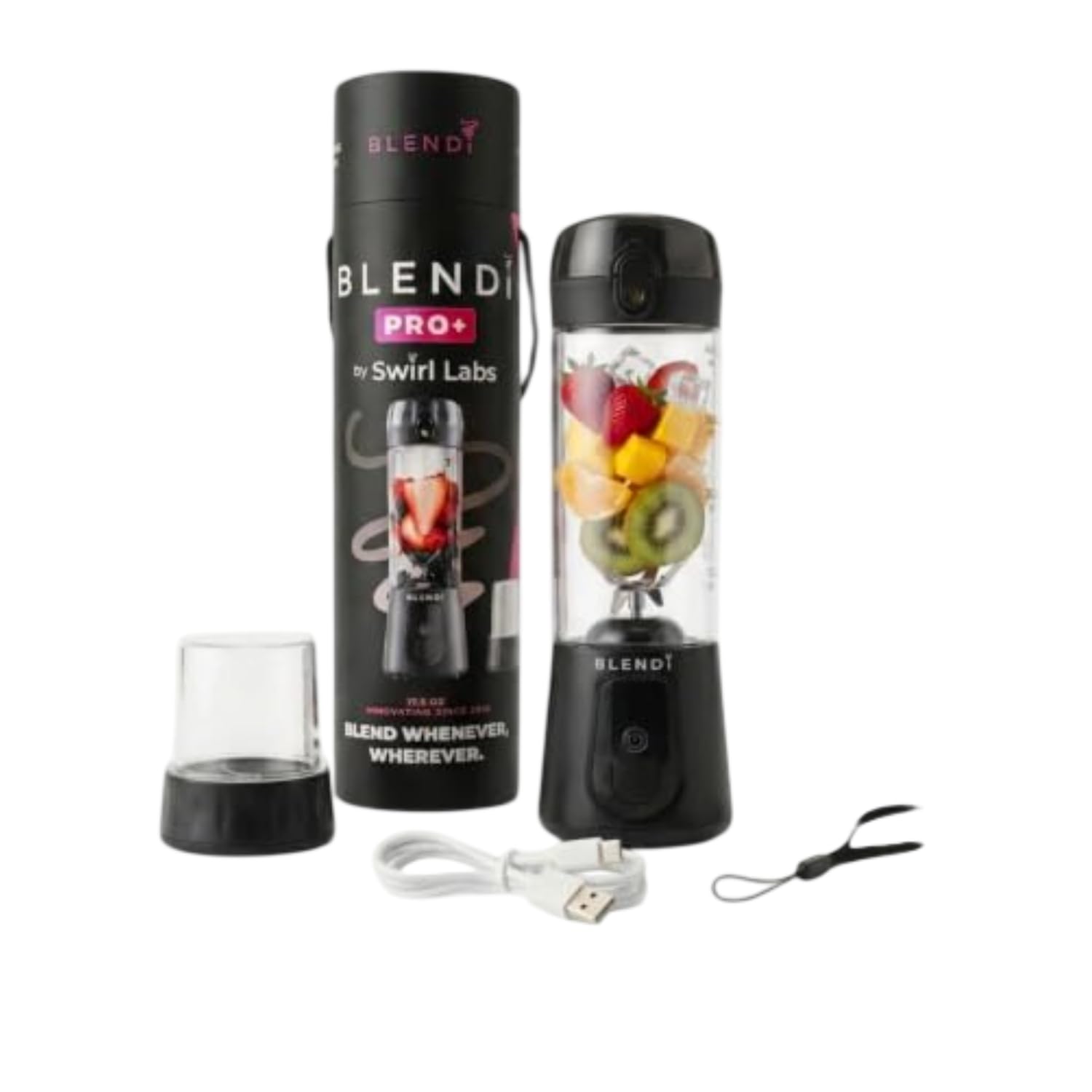 BLENDi Pro+ Mélangeur portable (500 ml, noir) – Moteur de 120 W amélioré, rechargeable par USB-C, mixeur personnel sans fil pour smoothies et milkshakes – Sans BPA, autonettoyant, facile à transporter