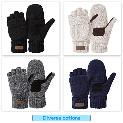 Omechy Winter Knitted Fingerless Gloves Thermal Insulation Warm Convertible Mittens Flap Cover For Men Women #TOP5