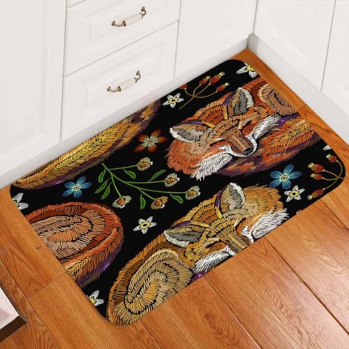 ���փ}�b�g �h�J����L�c�l�̃h�A�}�b�g 50×80cm doormat Embroidered Foxes Door Mat