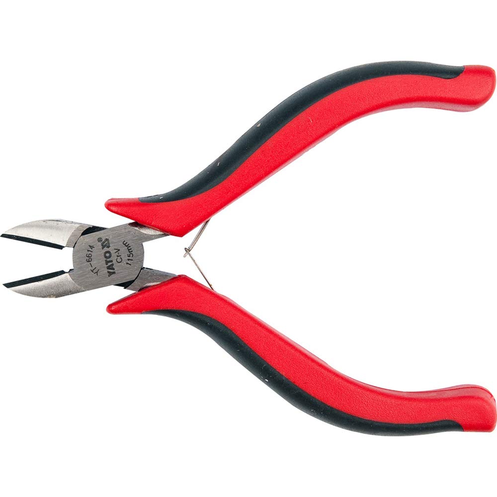 Yato YT-6614 Mini Pliers Side Cutting 115mm|HRC 55-62|TPR/PVC 3 Colour Handle|Cr-Ni|DIN 5749|Combination Pliers|Insulated|Red-Silver|Electrical