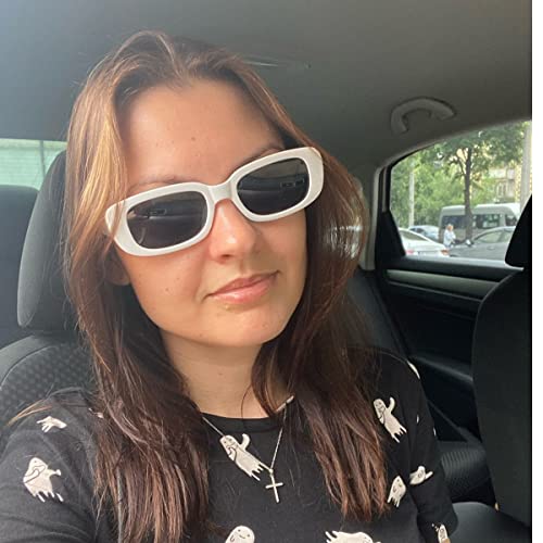 Óculos De Sol Hype Retrô Retangular Moda Branco Unissex Com Proteção UV400 Armação Polímero Super Re