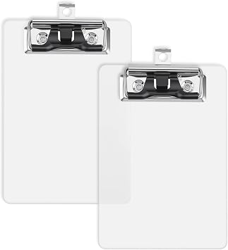 4.1x5.9in Mini Clear Acrylic Clipboard for 3.5x4.7in Paper, 3mm Thick 2 Pack Portable Clipboards with Convenient Clip-on Pen Storage & Low Profile Clip, Work Supplies Home Nursing Office School