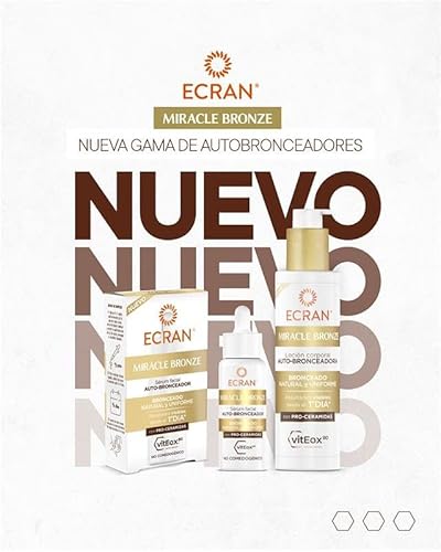 ECRAN Miracle Bronze Autobronceador Facial - Loción Bronceadora con Pro-Ceramidas - Bronceado Natural, Uniforme y Progresivo sin Sol - Textura Ligera, No Reseca ni Engrasa - 4 Días de Duración - 50 ml - imagen 4
